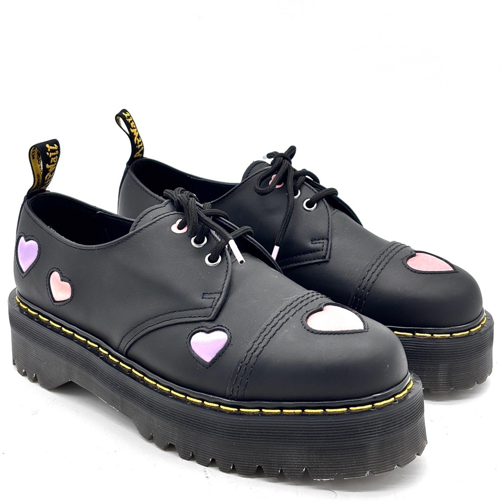 Dr. Martens 1461 Quad Heart Black Leather Platform Shoes